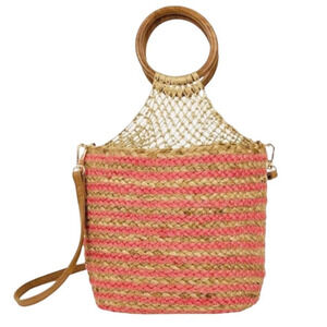 NWT Nanette Lepore Clemintine Jute Bucket Shoulder Bag Berry Coral